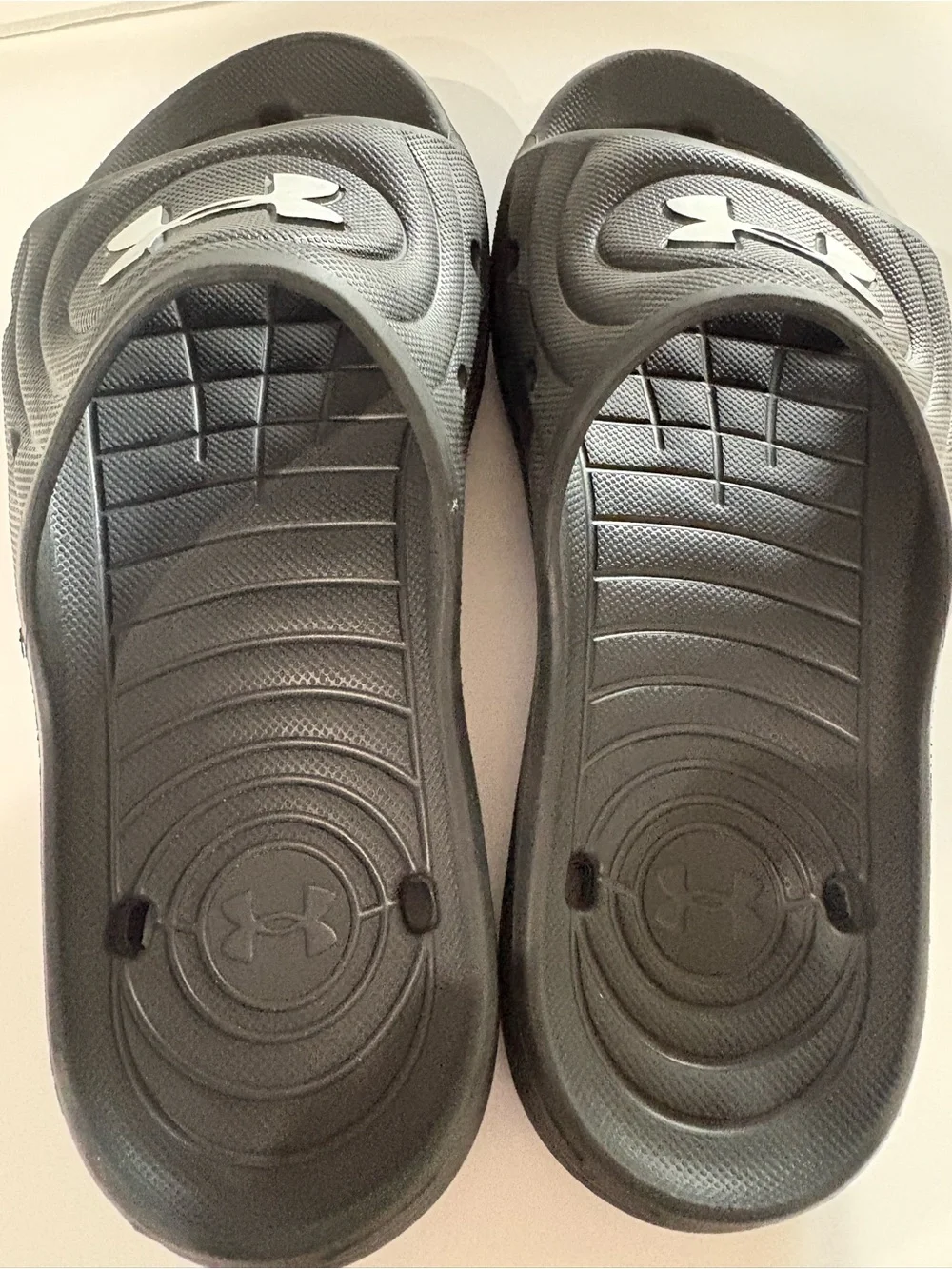 Under Armour Black Slides with White Logo Accents